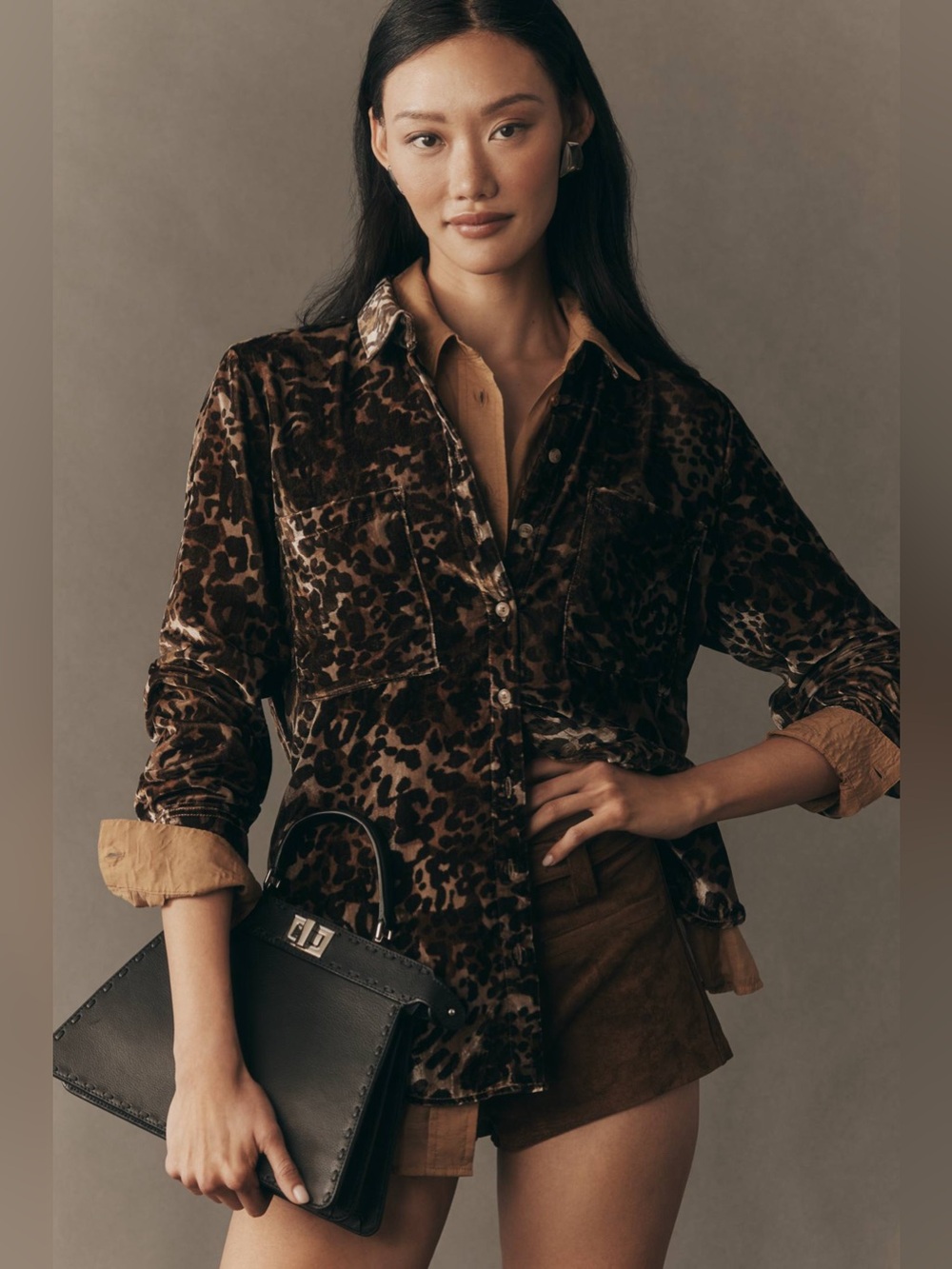 Pilcro Anthropologie Hadley relaxed brown leopard buttondown -S